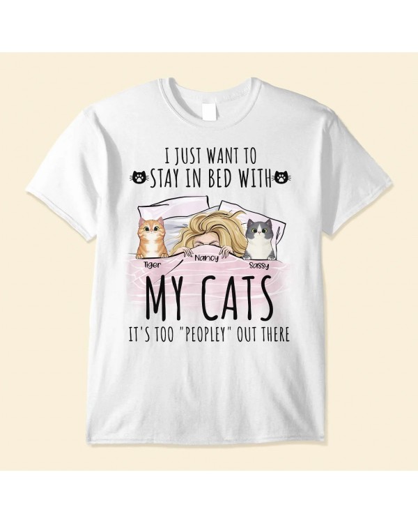 Stay In Bed With My Cats – Personalized Shirt – Peeking Cats