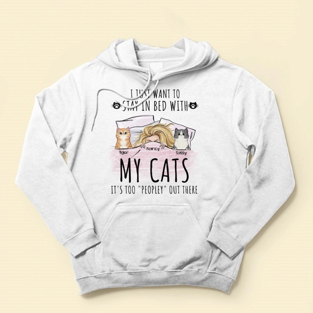 Stay In Bed With My Cats – Personalized Shirt – Peeking Cats