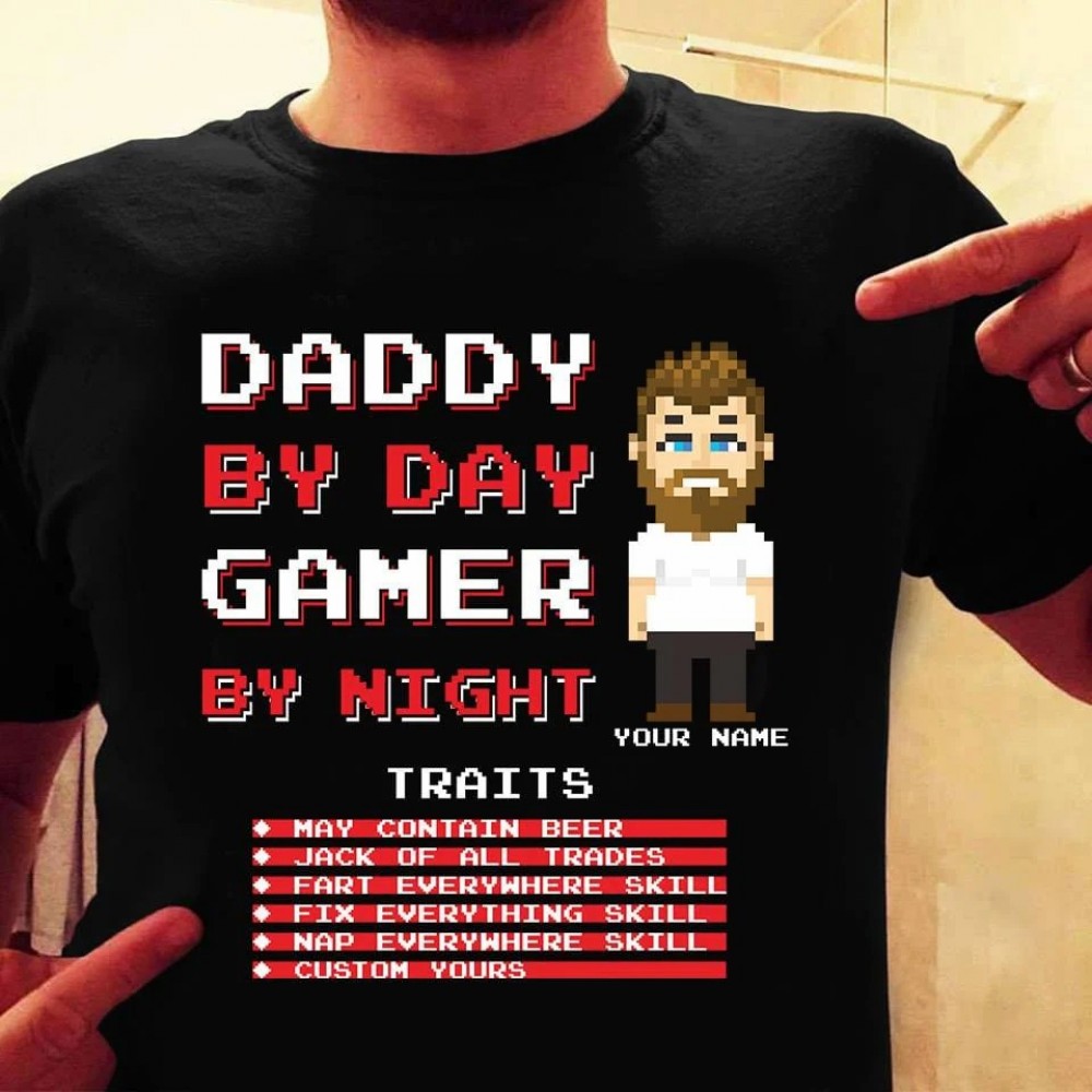 Daddy By Day Gamer By Night – Personalized Shirt – Pixel Man