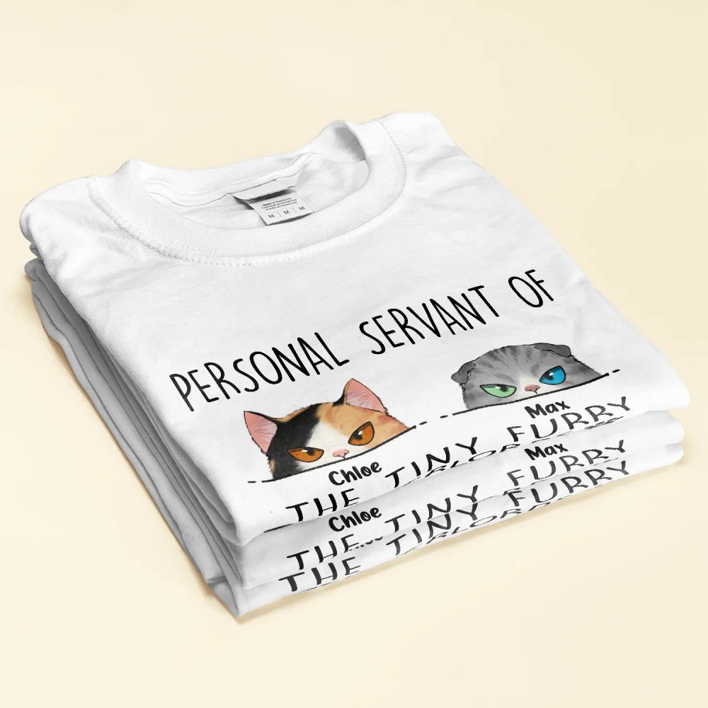 Personal Servant Of The Tiny Furry Overlords – Personalized Shirt – Father’s Day Birthday Funny Gift For Cat Lover Cat Dad Mom Cat Owner