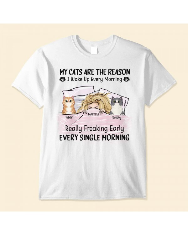 My Cats Are Reasons I Wake Up Every Morning – Personalized Shirt – Gift For Cat Lovers Cat Mom – Peeking Cats