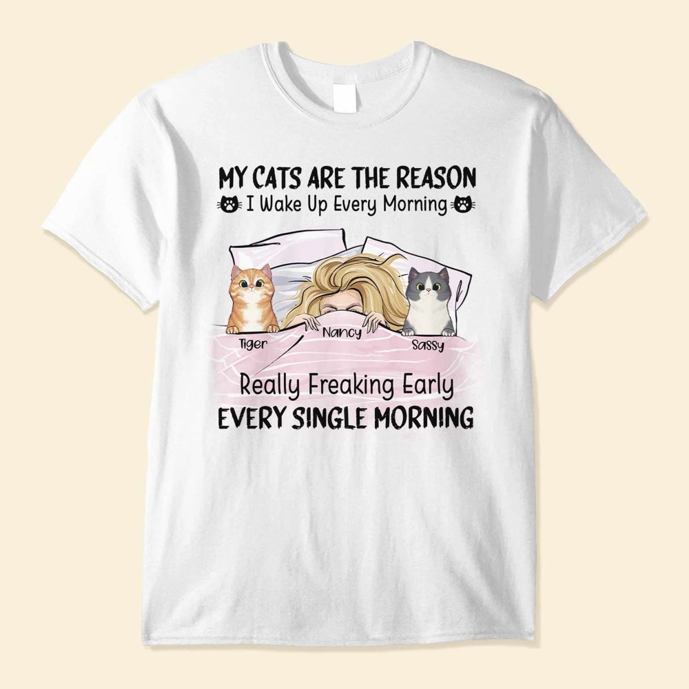 My Cats Are Reasons I Wake Up Every Morning – Personalized Shirt – Gift For Cat Lovers Cat Mom – Peeking Cats