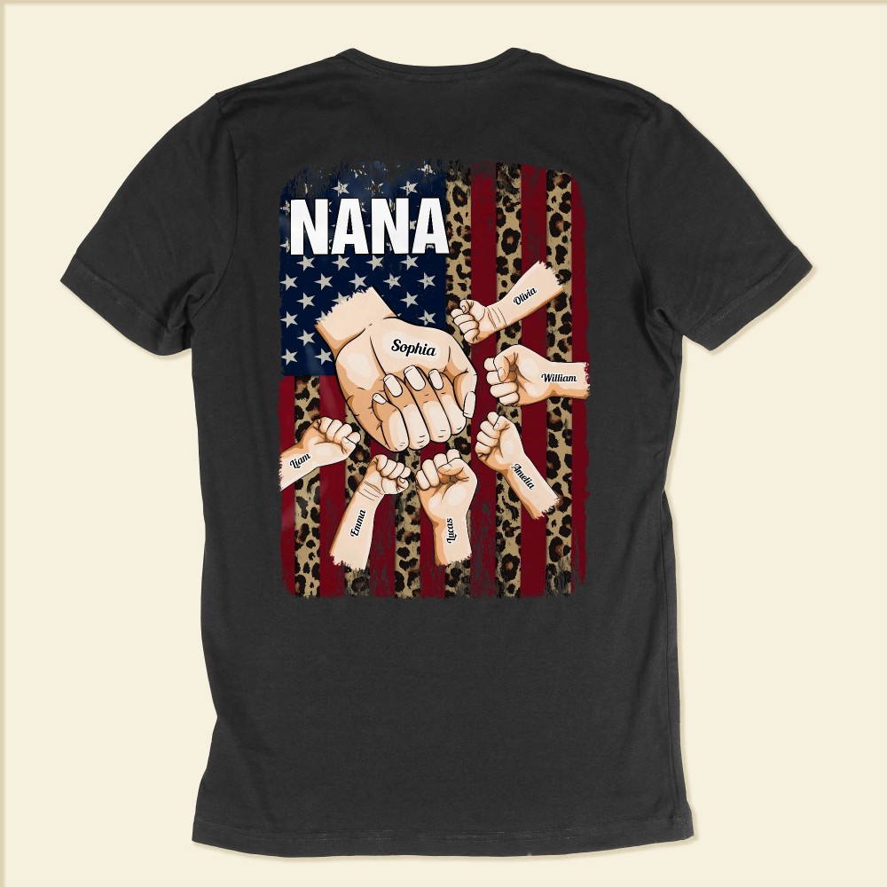 Mom Grandma Nana Hands Drawing – Personalized Shirt – Birthday 4th Of July Gift For Mom Nana Gigi Grandma Aunt Sister