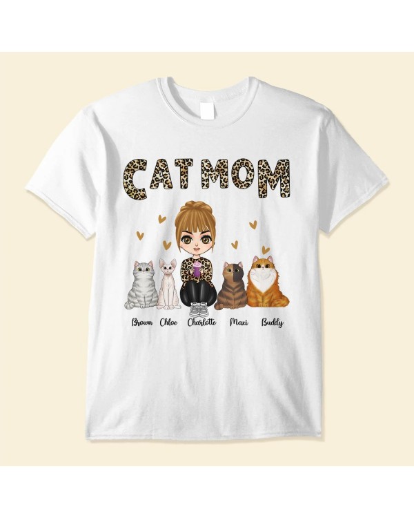 Cat Mom Leopard Design – Personalized Shirt – Birthday Gift For Cat Mom Cat Lovers