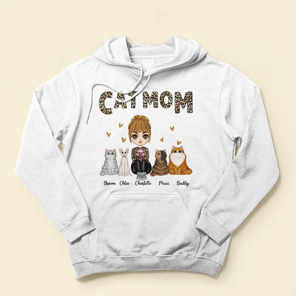 Cat Mom Leopard Design – Personalized Shirt – Birthday Gift For Cat Mom Cat Lovers