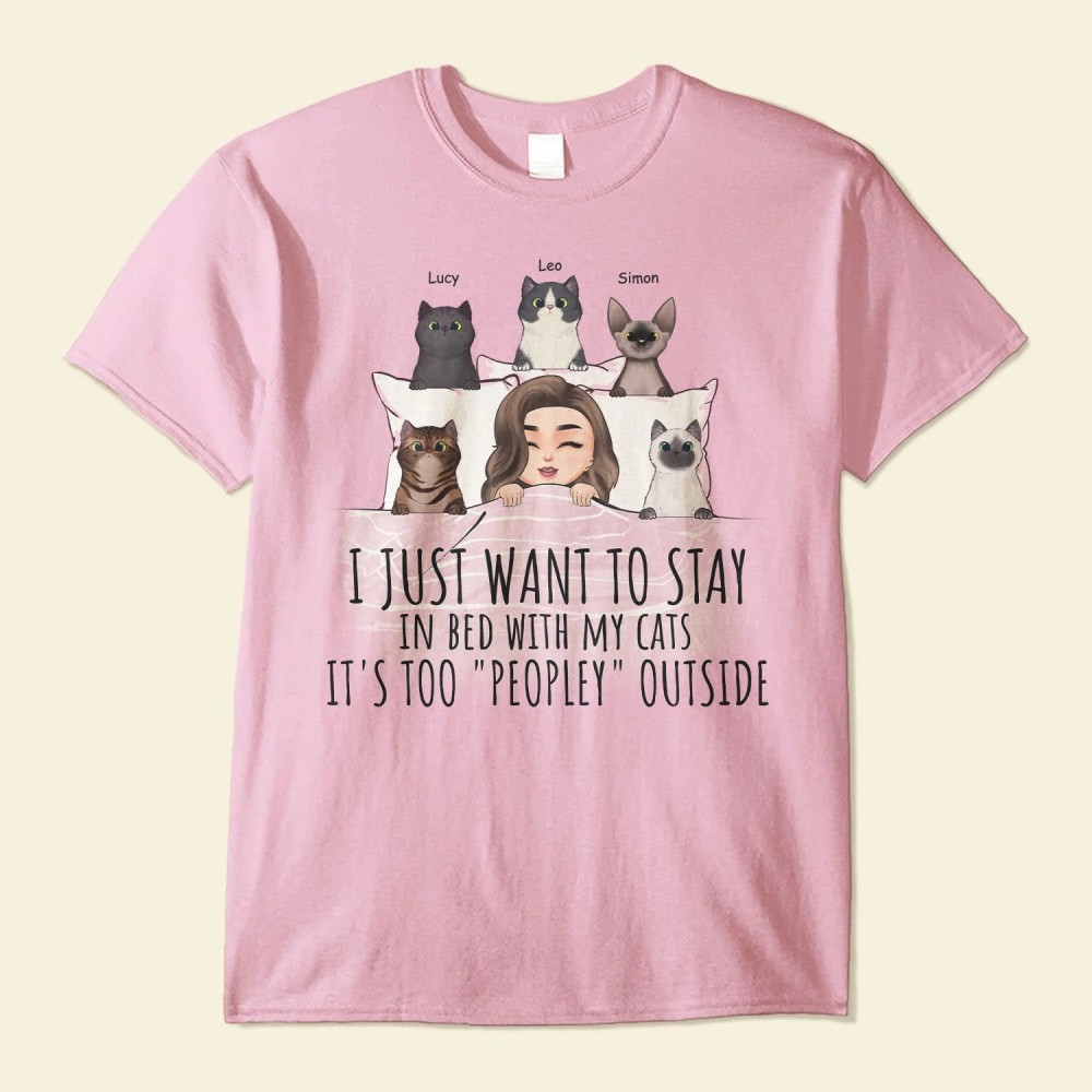 Stay In Bed With My Cats – Personalized Shirt – Birthday Gift For Cat Lover