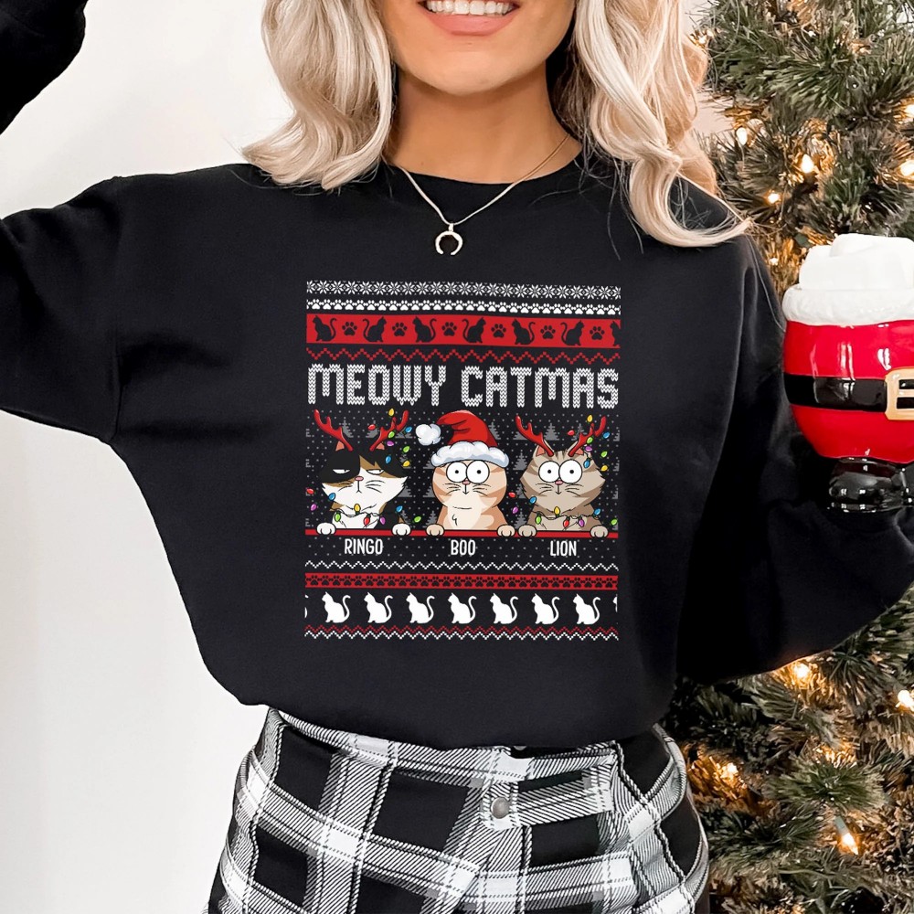 Meowy Catmas Ugly Christmas Pattern – Personalized Sweatshirt