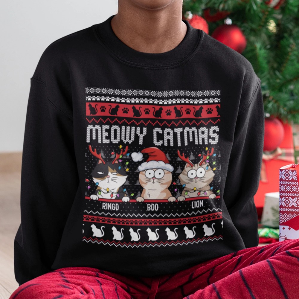 Meowy Catmas Ugly Christmas Pattern – Personalized Sweatshirt