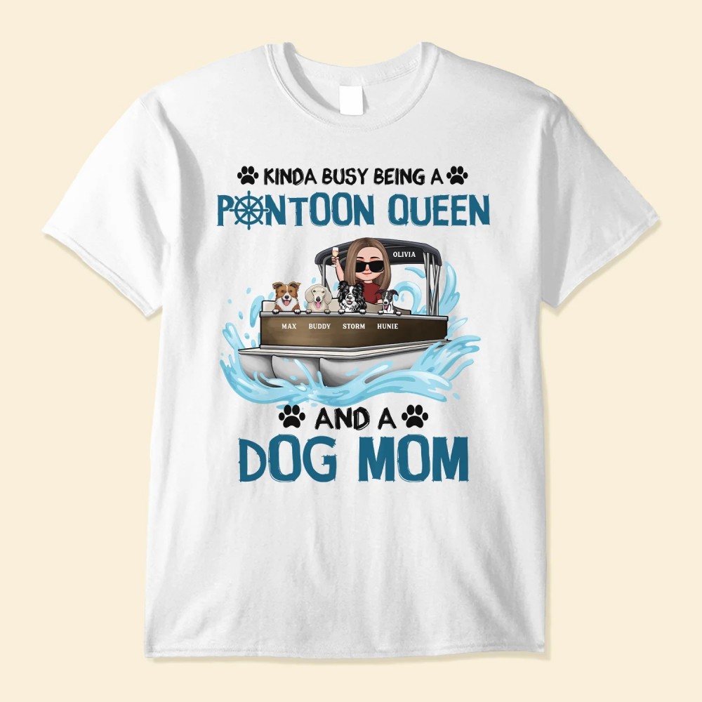 Pontoon Queen Dog Mom – Personalized Shirt – Birthday Summer Vacation Gift For Dog Cat Lovers